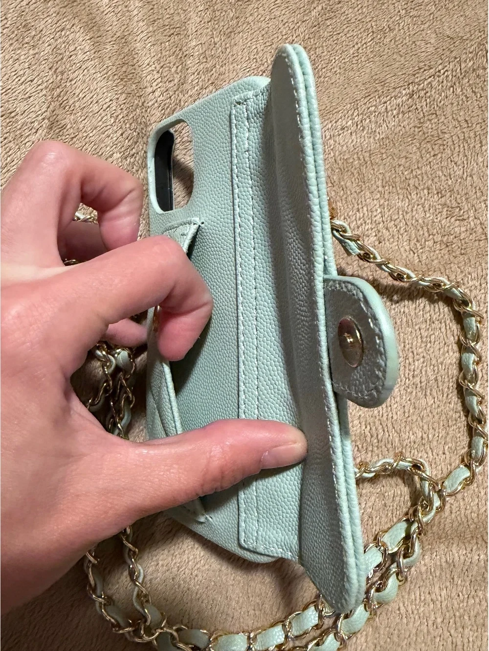 Iphone 13 Pro Quilted Leather Phone Case with Chain Strap
